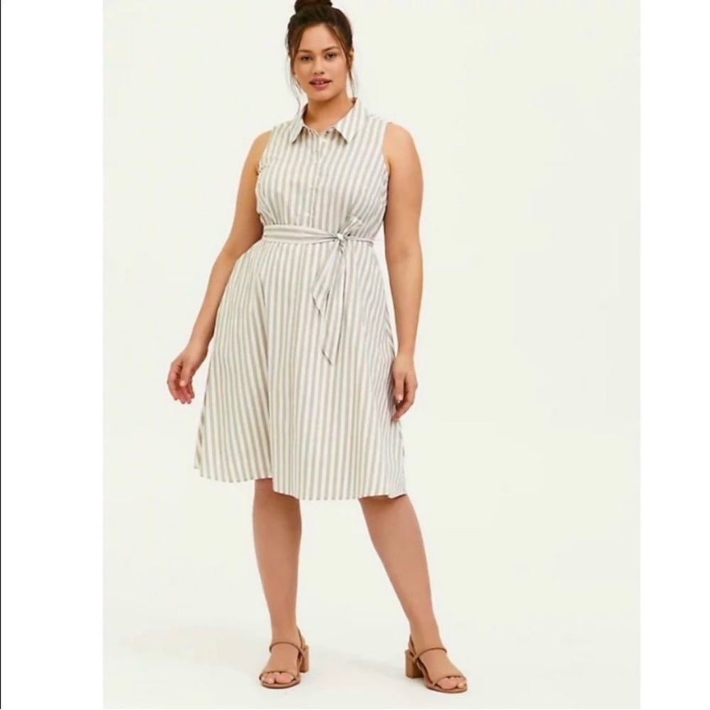 NWT Torrid Taupe and White Stripe Poplin Shirt Dress 6X